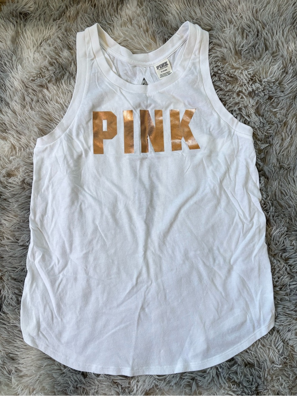 PINK Victoria's Secret White Tank with Metallic Gold PINK Logo